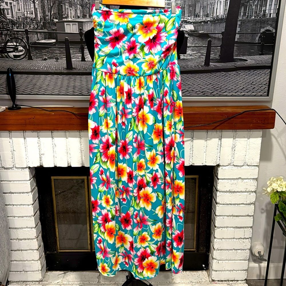 Glory Star Floral Dress tropical strapless Long maxi Medium Sretch